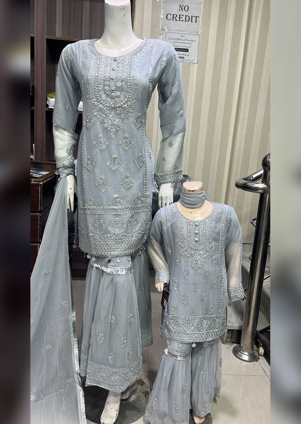 SHAZ9005 - Grey - Readymade Chiffon Party Gown - Memsaab Online