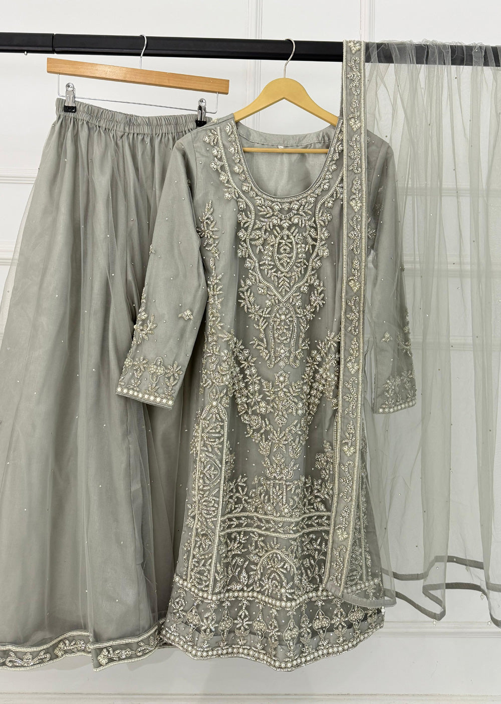 RH2111 Aaina - Grey Fancy Net Outfit - Memsaab Online