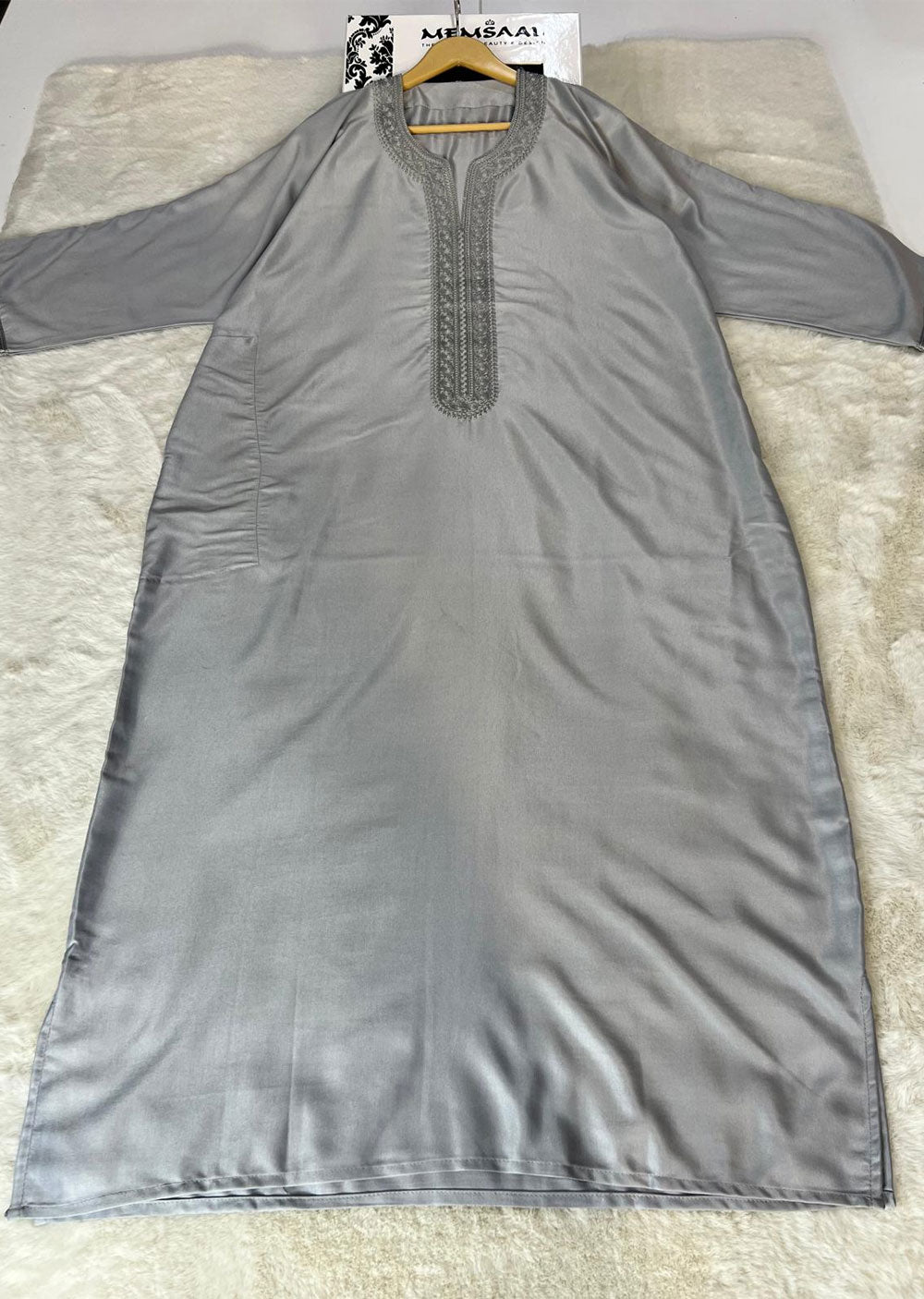 MRC101 Grey Moroccan Embroidered Thobe - Memsaab Online