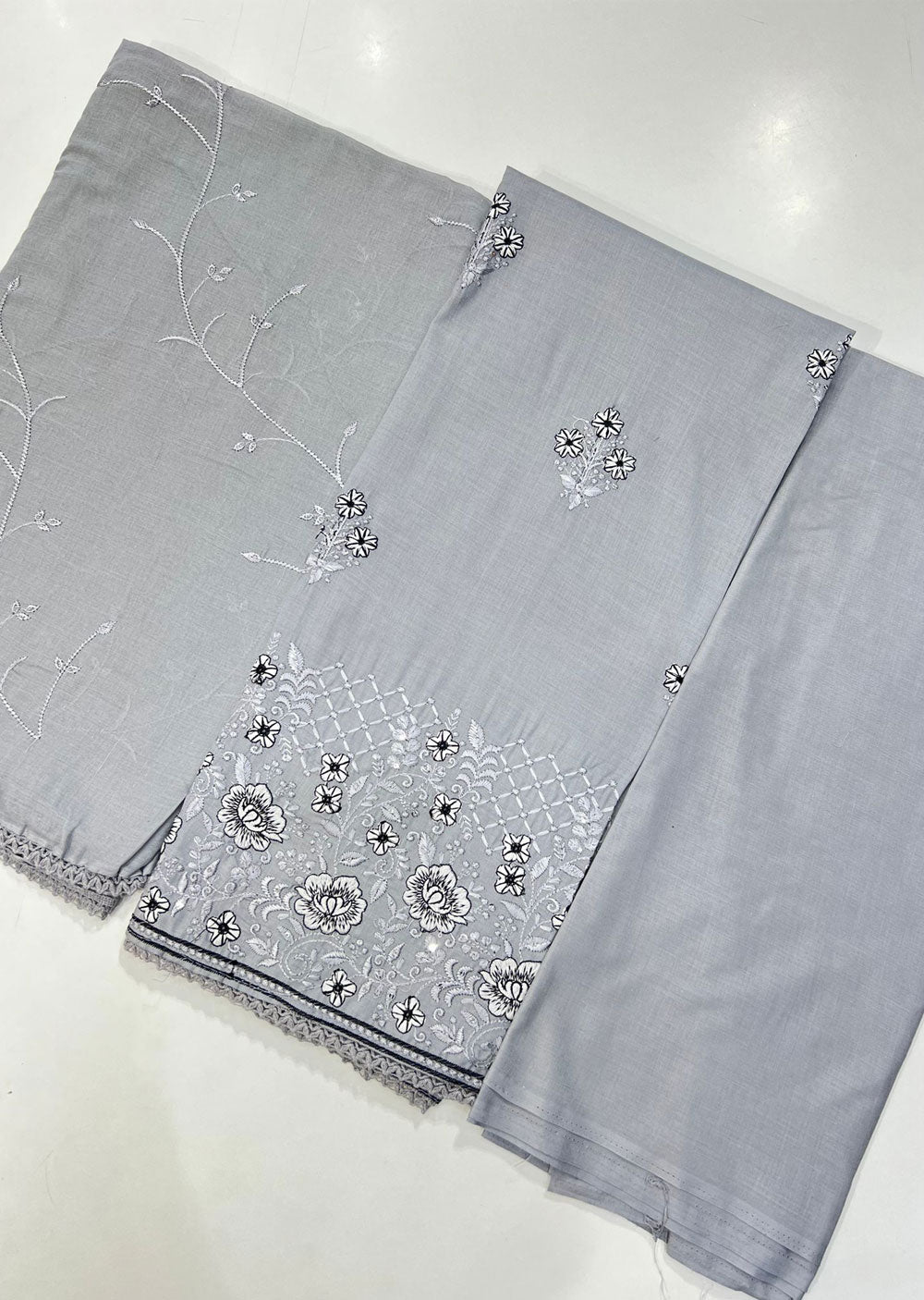OP15202 Grey Unstitched Garima Cotton Suit - Memsaab Online
