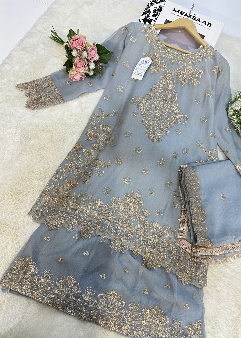 RGZ1017 Grey Readymade Chiffon Suit - Memsaab Online