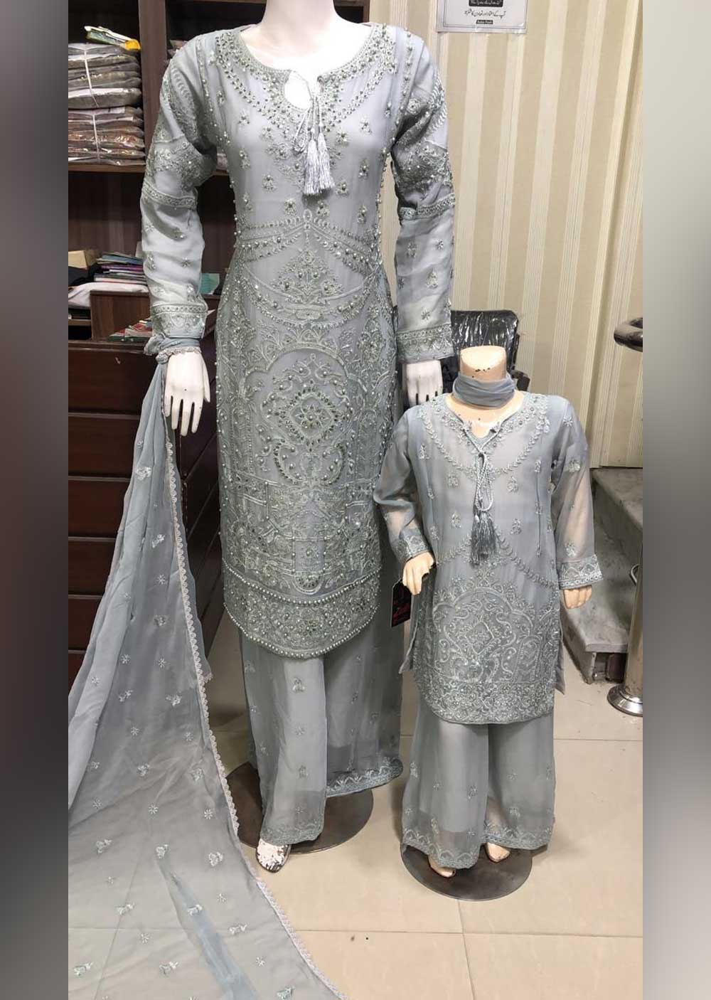 SHAZ6571 Grey Readymade Mother & Daughter Dress - Memsaab Online