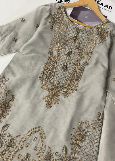 KLD324 Myra - Grey Readymade Cotton net suit - Memsaab Online