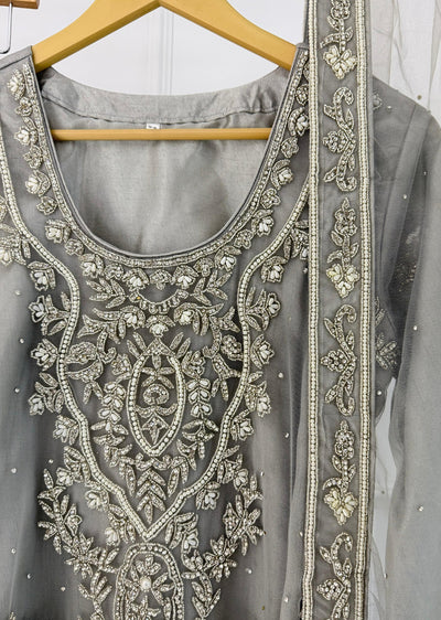 RH2111 Aaina - Grey Fancy Net Outfit - Memsaab Online