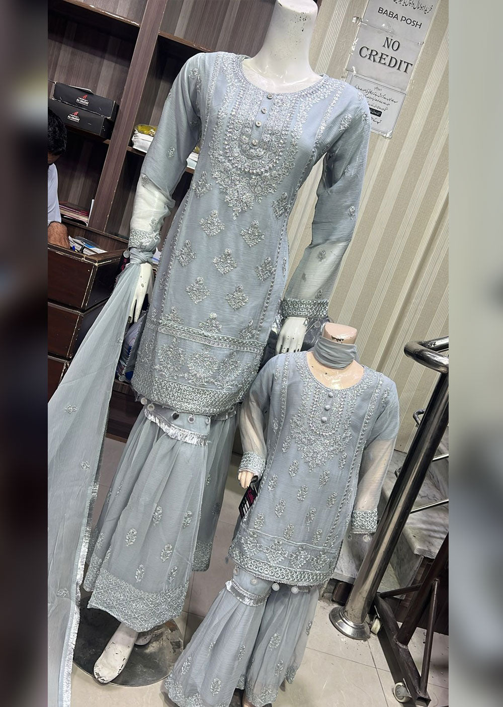 SHAZ9005 - Grey - Readymade Chiffon Party Gown - Memsaab Online