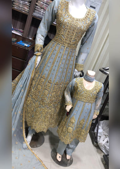 SHAZ6559 Grey Readymade Mother & Daughter Dress - Memsaab Online
