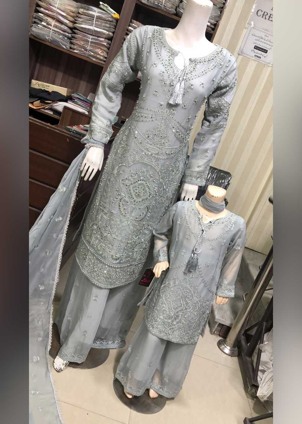 SHAZ6571 Grey Readymade Mother & Daughter Dress - Memsaab Online