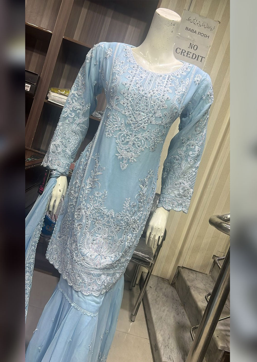 SHAZ9004 - Light Blue - Readymade Chiffon Party Gown - Memsaab Online