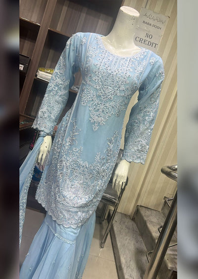 SHAZ9004 - Light Blue - Readymade Chiffon Party Gown - Memsaab Online