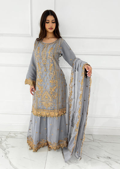 UJK-02 - Grey - Readymade - Florine Chiffon Suit 2025 - Memsaab Online