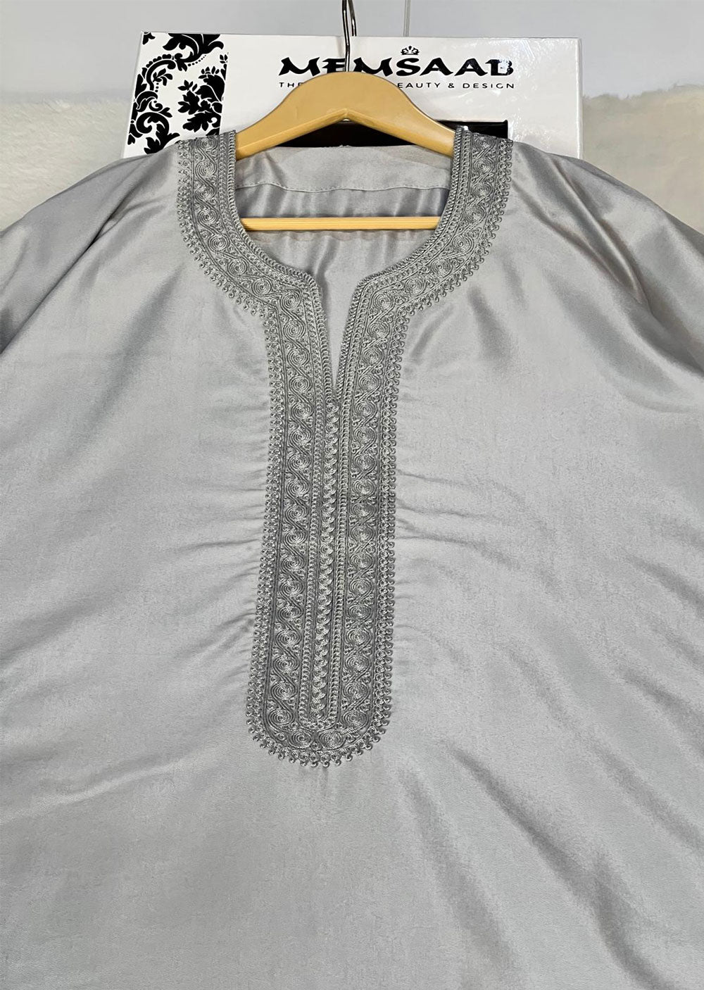 MRC101 Grey Moroccan Embroidered Thobe - Memsaab Online