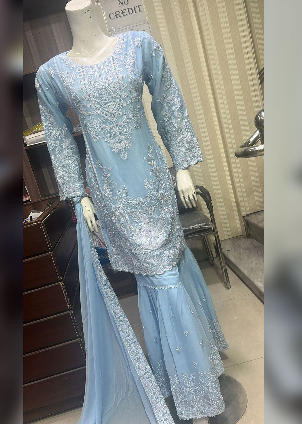 SHAZ9004 - Light Blue - Readymade Chiffon Party Gown - Memsaab Online