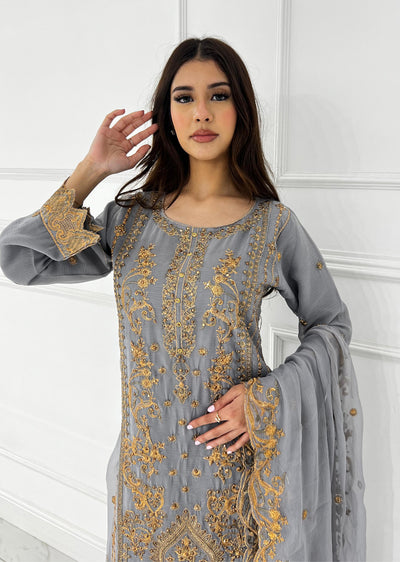 UJK-02 - Grey - Readymade - Florine Chiffon Suit 2025 - Memsaab Online