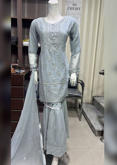 SHAZ9005 - Grey - Readymade Chiffon Party Gown - Memsaab Online