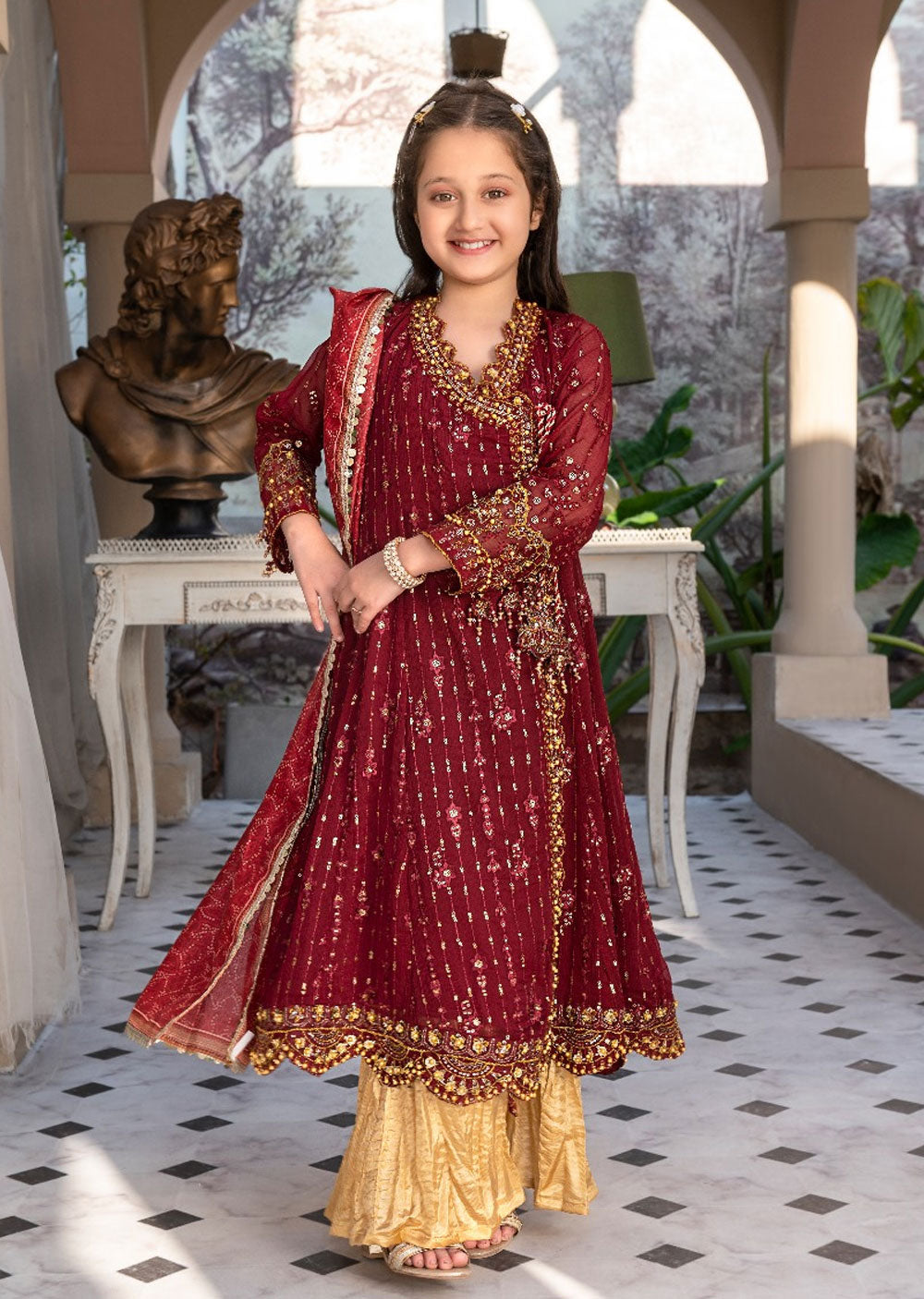 AL-3860 Readymade Maroon Ally's Dress Mummy and Me - Memsaab Online