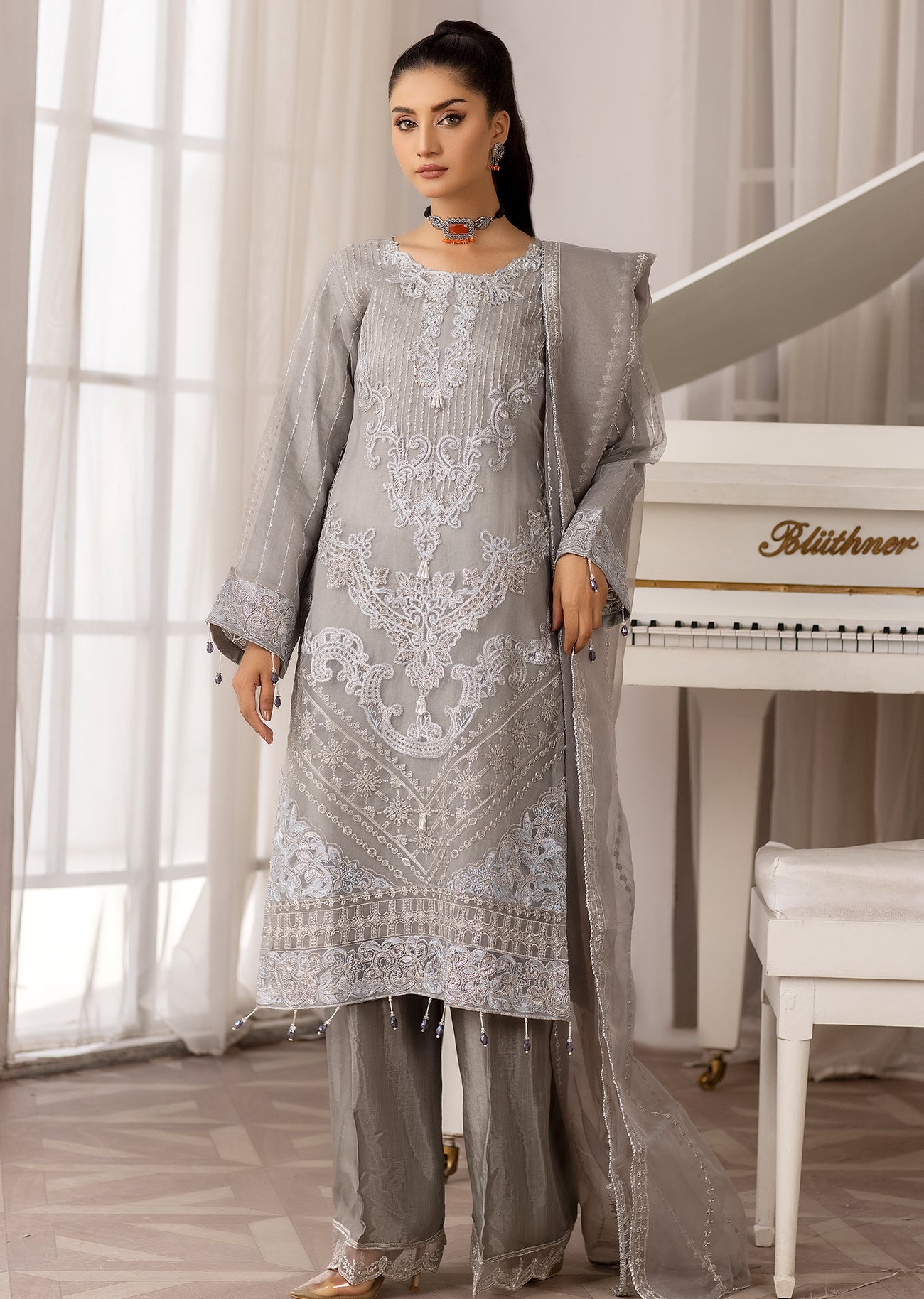 HSS-63 Readymade Winter Organza Suit - Memsaab Online