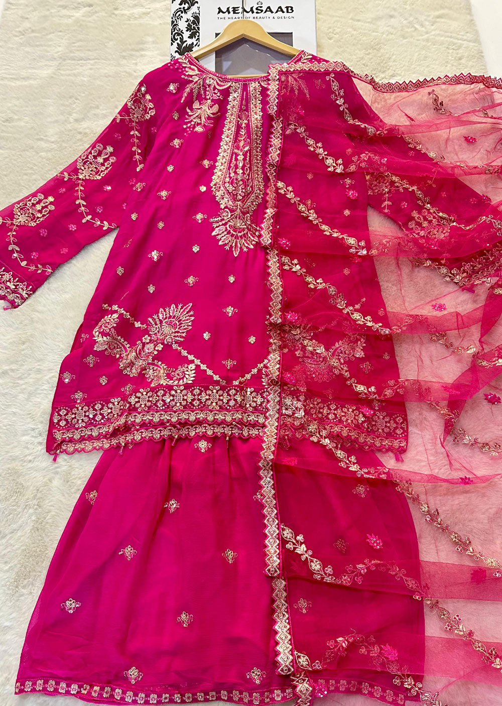 WA-377-H - Hot Pink Readymade - Ramsha Suit 2024 - Memsaab Online