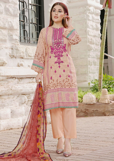 AMT48011 - Gold/Pink Readymade Lawn Suit - Memsaab Online