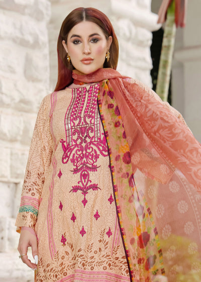 AMT48011 - Gold/Pink Readymade Lawn Suit - Memsaab Online