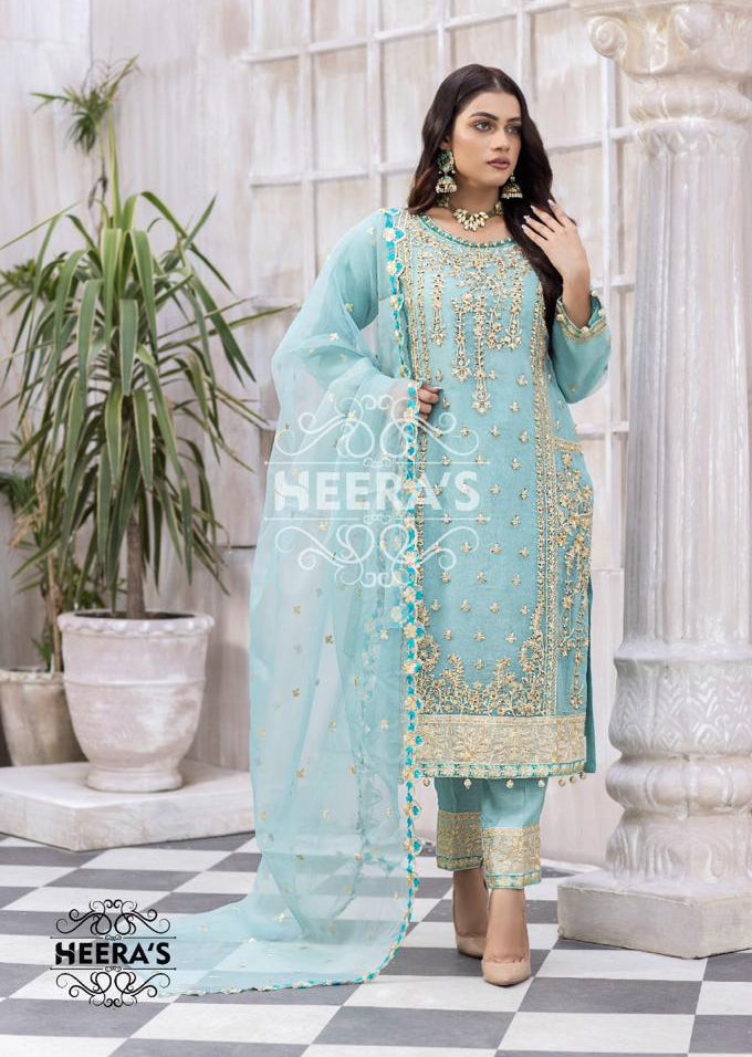 HSS-39 Readymade Mint Organza Suit - Memsaab Online