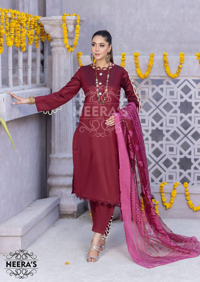 HSS-40 Readymade Red Lawn Suit - Memsaab Online