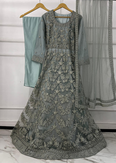 RH2113 Arya - Ice Blue Fancy Net Maxi Dress - Memsaab Online