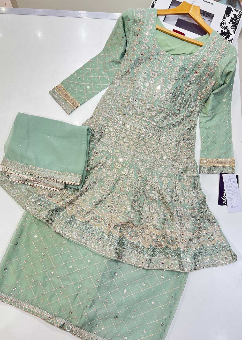 SIM2570 Green Readymade Chiffon Outfit - Memsaab Online