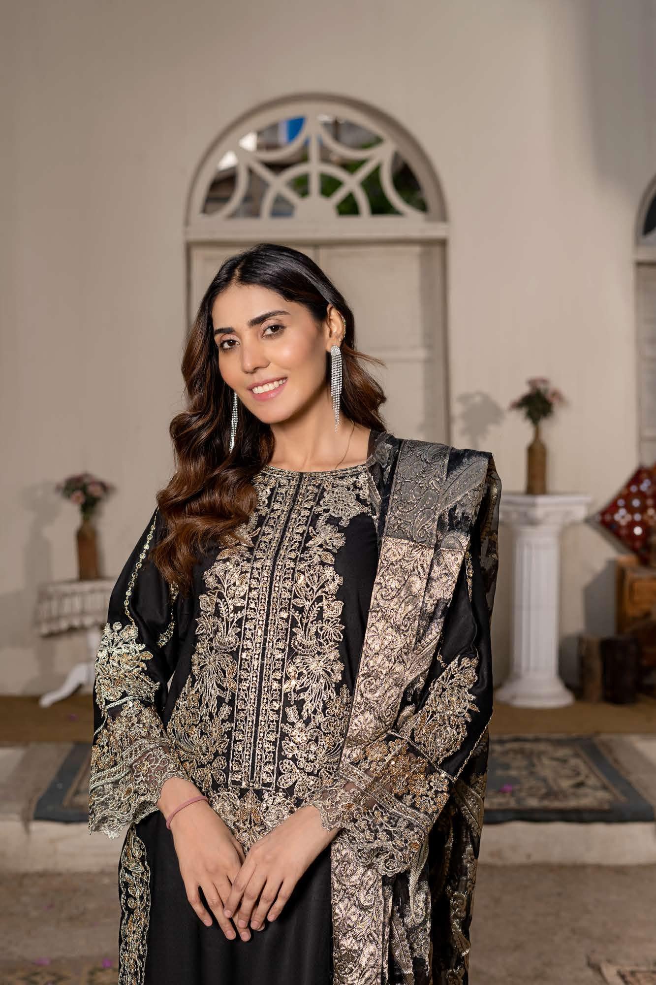 RGZ7104 - Rangz Linen Suit Organza Scarf - Memsaab Online