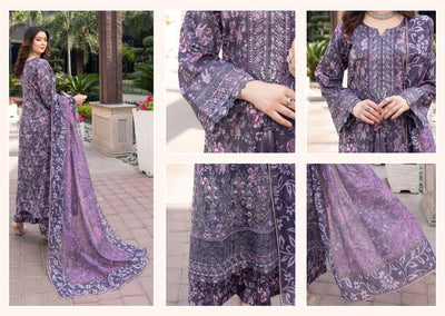 MSSL-01 Purple Munira Digital lawn Suit - Memsaab Online