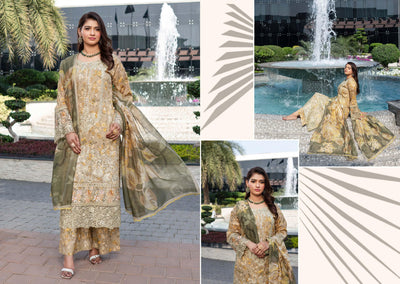 MSSL-02 Gold Munira Digital lawn Suit - Memsaab Online