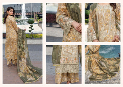 MSSL-02 Gold Munira Digital lawn Suit - Memsaab Online