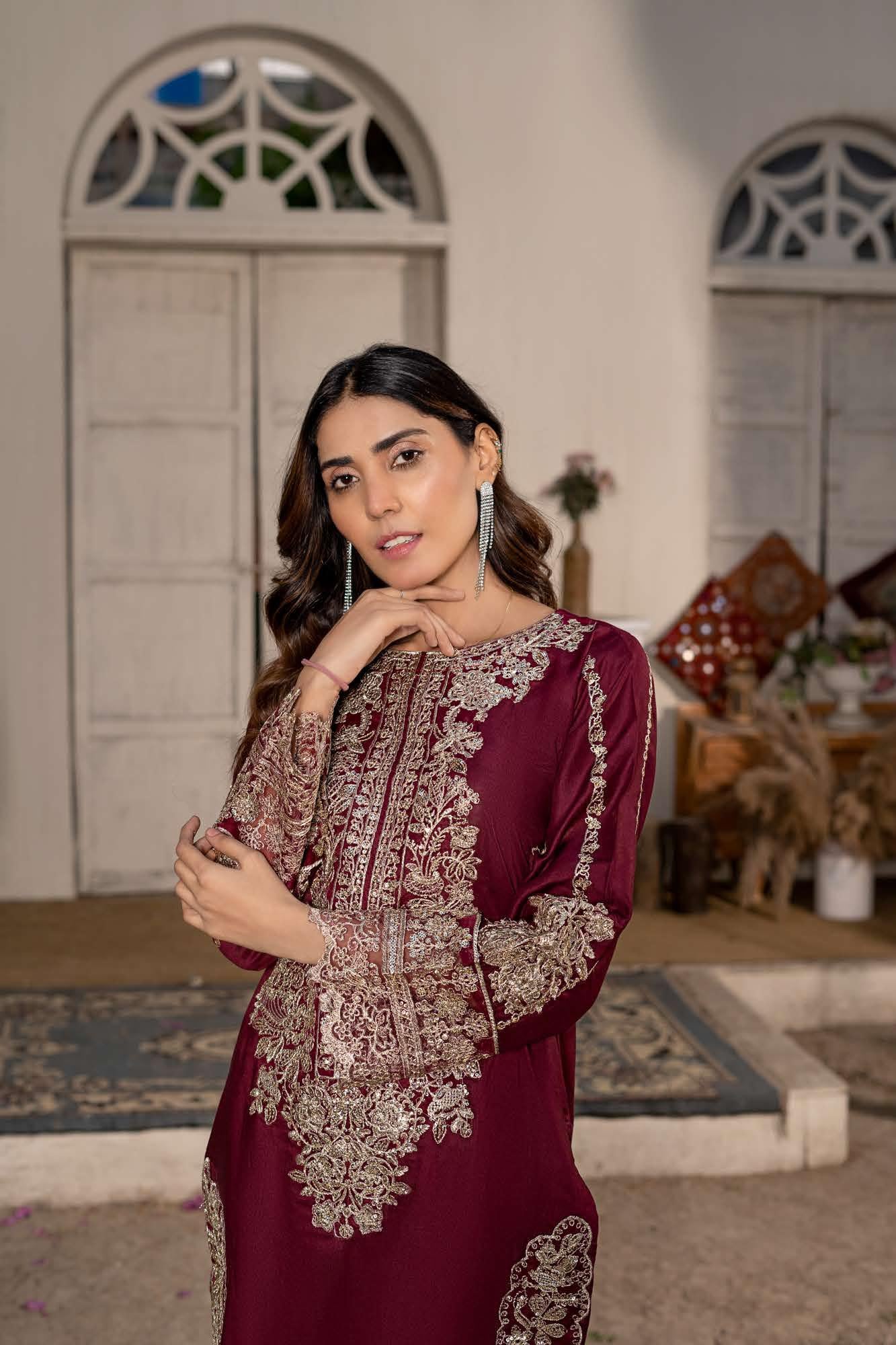 RGZ7104 - Rangz Linen Suit Organza Scarf - Memsaab Online