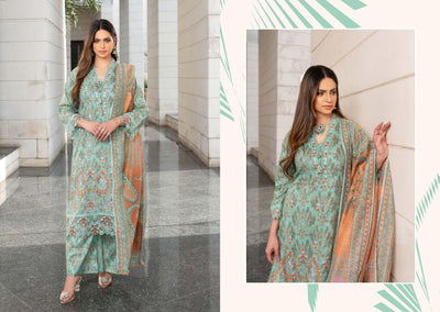 MSSL-03 Turquoise Munira Digital lawn Suit - Memsaab Online