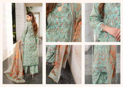 MSSL-03 Turquoise Munira Digital lawn Suit - Memsaab Online
