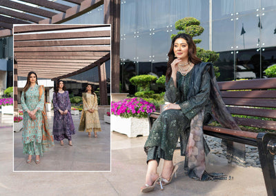 MSSL-04 Green Munira Digital lawn Suit - Memsaab Online