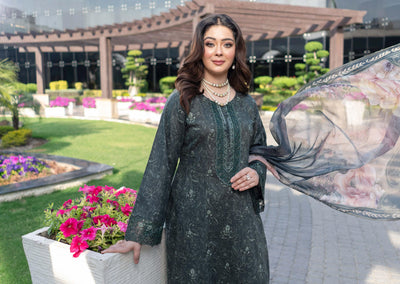 MSSL-04 Green Munira Digital lawn Suit - Memsaab Online