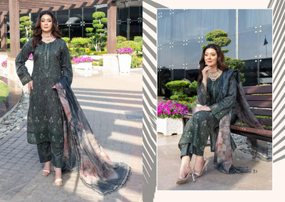 MSSL-04 Green Munira Digital lawn Suit - Memsaab Online