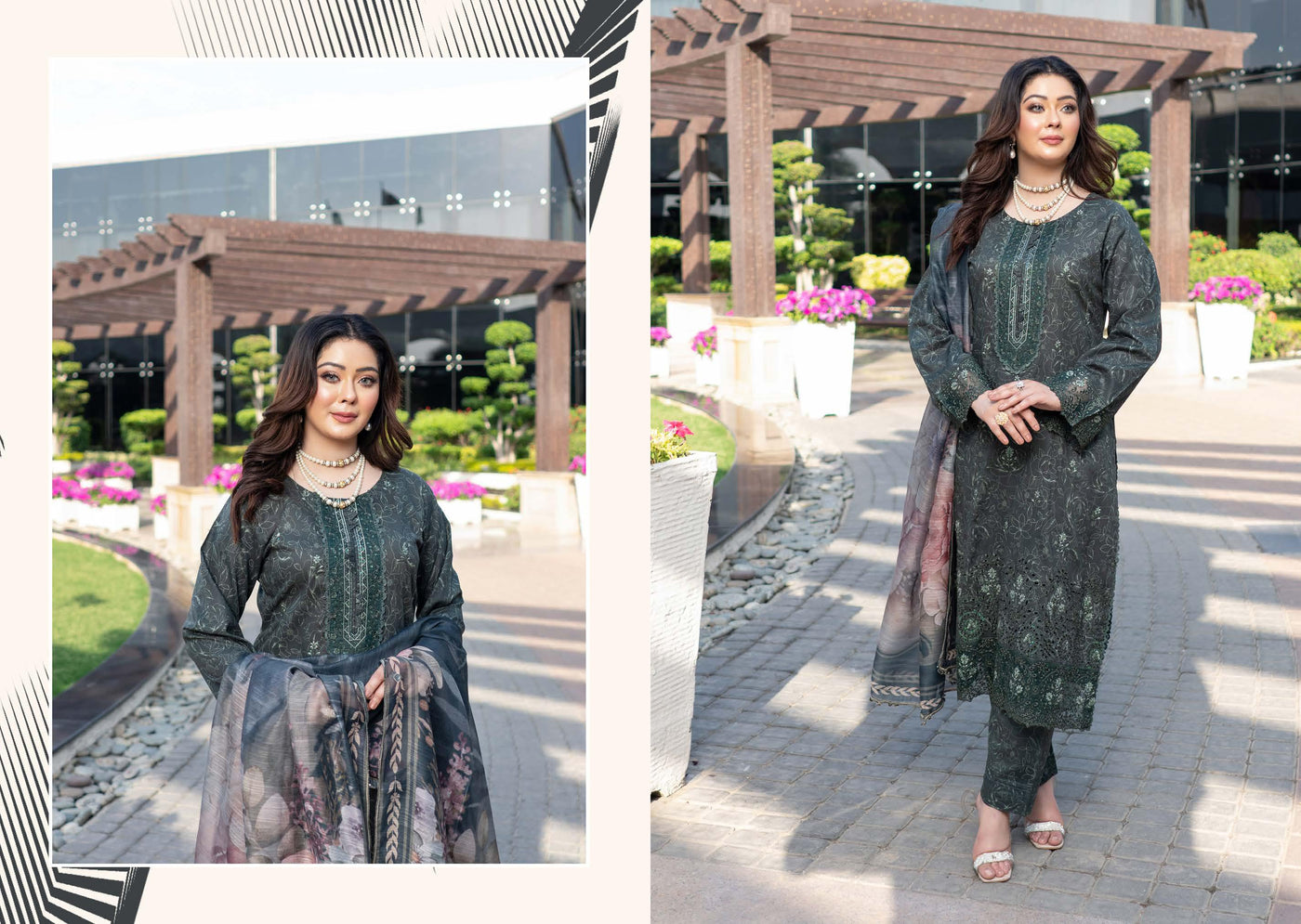 MSSL-04 Green Munira Digital lawn Suit - Memsaab Online