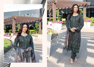 MSSL-04 Green Munira Digital lawn Suit - Memsaab Online