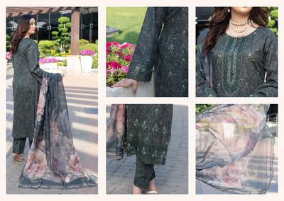 MSSL-04 Green Munira Digital lawn Suit - Memsaab Online