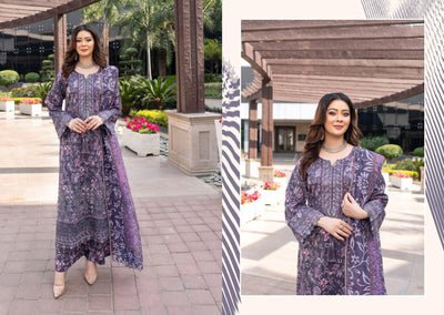 MSSL-01 Purple Munira Digital lawn Suit - Memsaab Online