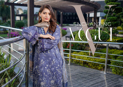 MSSL-06 Blue Munira Digital lawn Suit - Memsaab Online