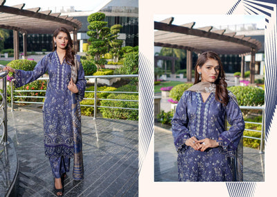MSSL-06 Blue Munira Digital lawn Suit - Memsaab Online