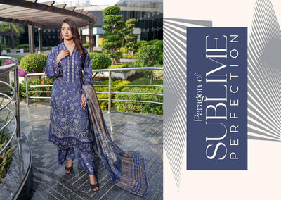 MSSL-06 Blue Munira Digital lawn Suit - Memsaab Online