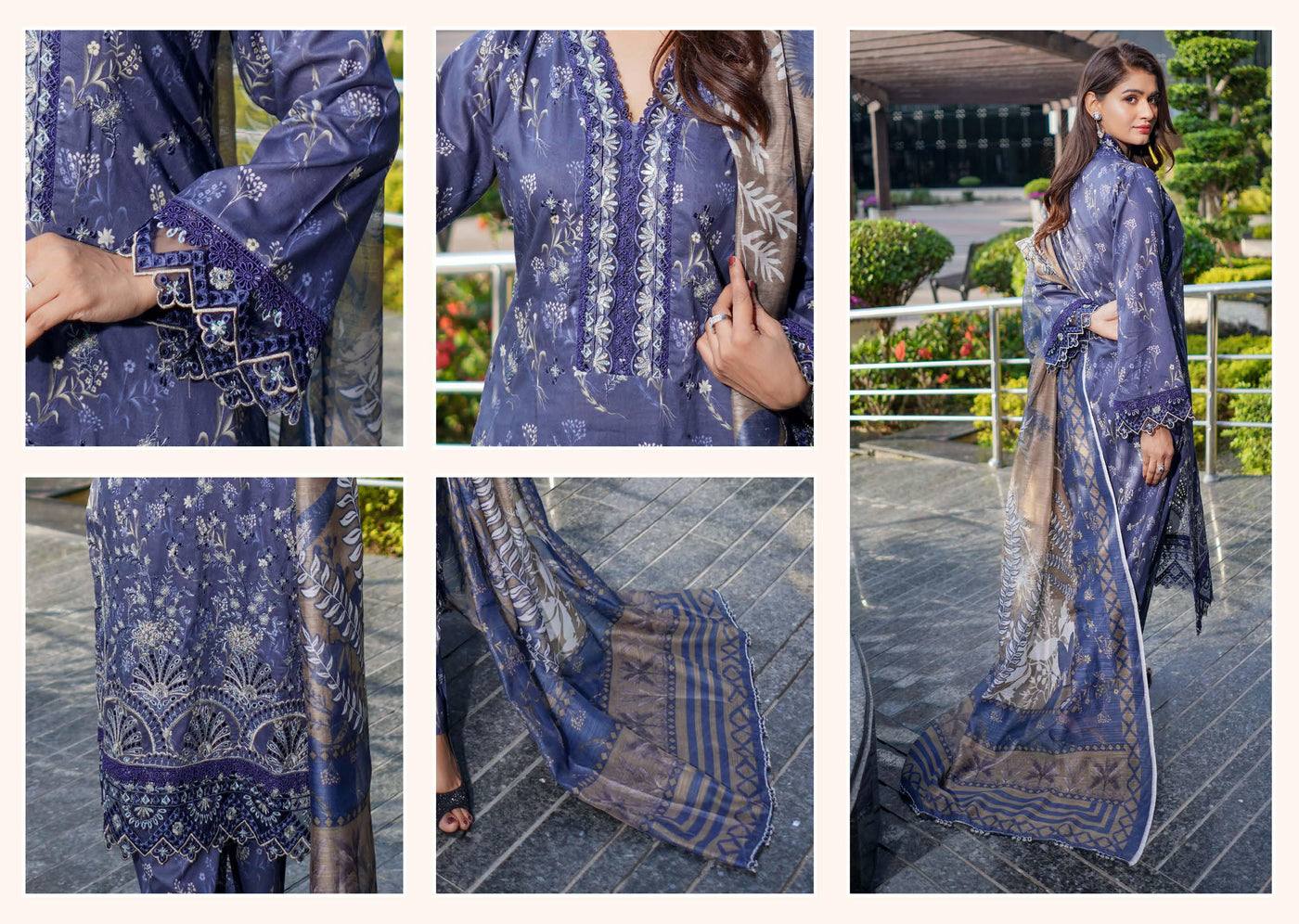 MSSL-06 Blue Munira Digital lawn Suit - Memsaab Online