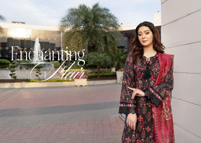 MSSL-07 Black Munira Digital lawn Suit - Memsaab Online