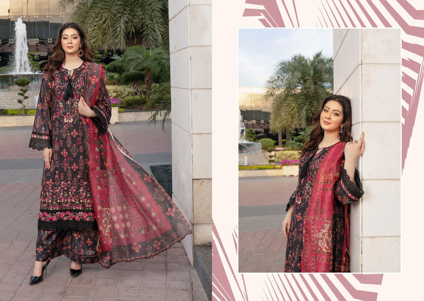 MSSL-07 Black Munira Digital lawn Suit - Memsaab Online