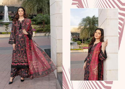MSSL-07 Black Munira Digital lawn Suit - Memsaab Online