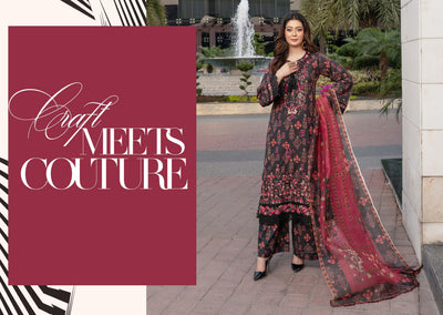MSSL-07 Black Munira Digital lawn Suit - Memsaab Online