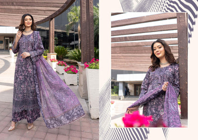 MSSL-01 Purple Munira Digital lawn Suit - Memsaab Online